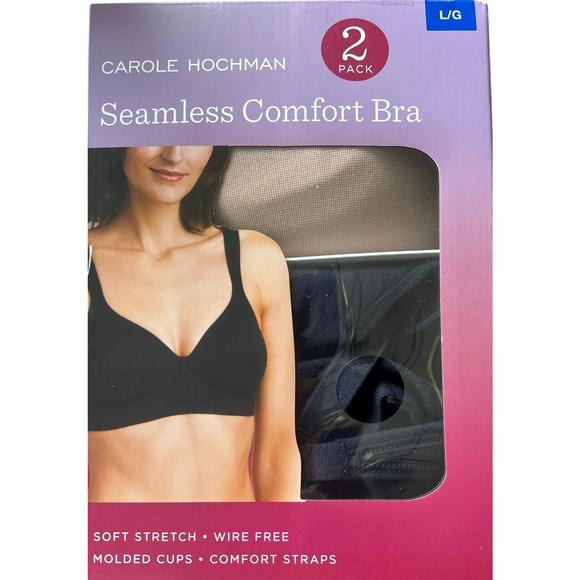 Carole Hochman Womens  2 Pack Tan and Black Seamless Comfort Bra Large - Picture 2 of 4